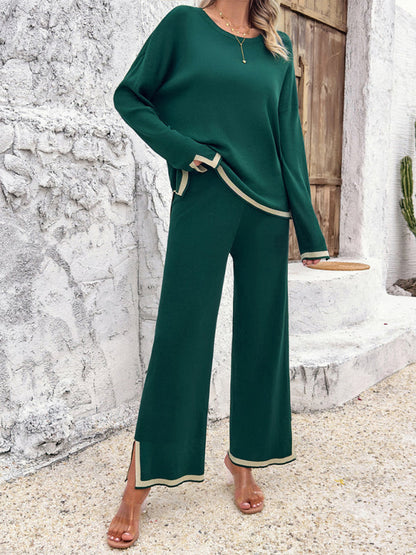 CM | Conjunto de dos piezas de punto monocolor informal para señora