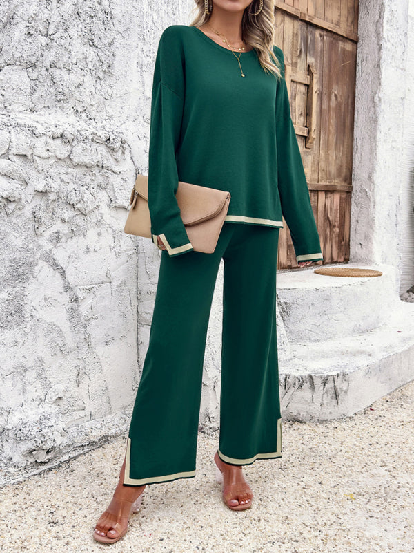 CM | Conjunto de dos piezas de punto monocolor informal para señora
