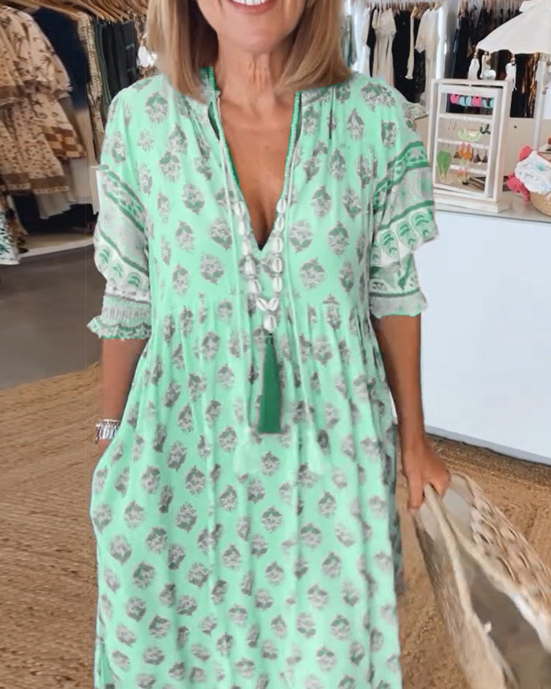CM | maxi vestido boho relajado de manga larga farol