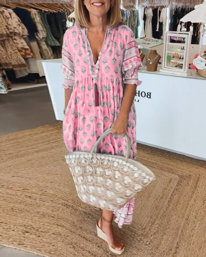 CM | maxi vestido boho relajado de manga larga farol