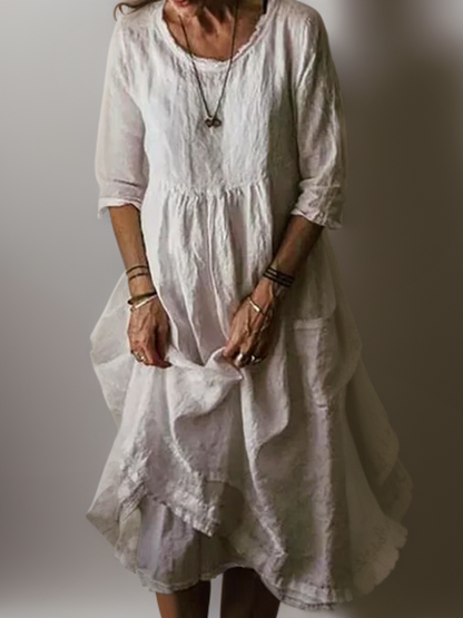 CM | Summer Vestido midi plisado de algodón y lino
