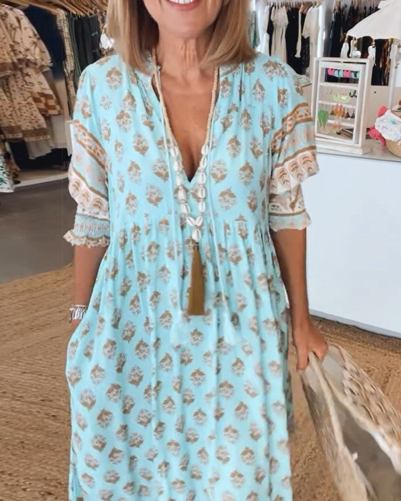 CM | maxi vestido boho relajado de manga larga farol