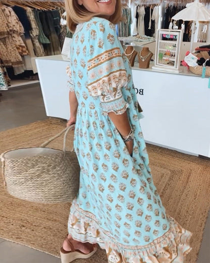 CM | maxi vestido boho relajado de manga larga farol
