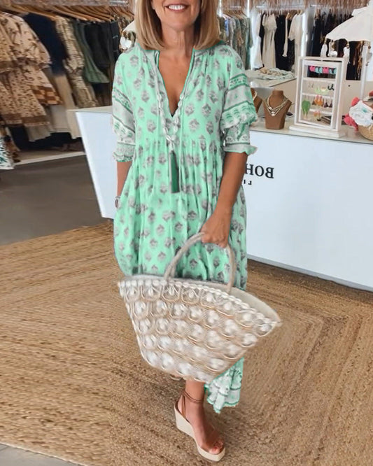 CM | maxi vestido boho relajado de manga larga farol