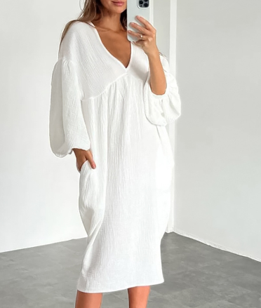 CM | Maxi vestido kaftan manga con profundo escote en V y dobladillo acampanado