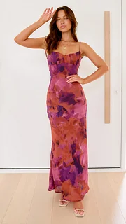 CM | Vestido largo estampado con tirantes finos y espalda abierta