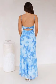 CM | Vestido largo estampado con tirantes finos y espalda abierta