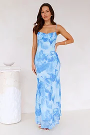 CM | Vestido largo estampado con tirantes finos y espalda abierta