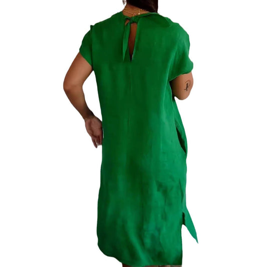 CM | Maxi Vestido de Mujer - Corte Relajado - Algodón - Cuello en V - Mangas Cortas - Con Bolsillos