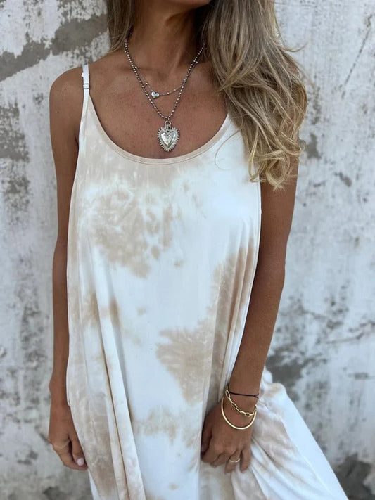 CM | Maxivestido de mujer - Corte holgado - Escote redondo - Tirantes finos - Tie-dye look