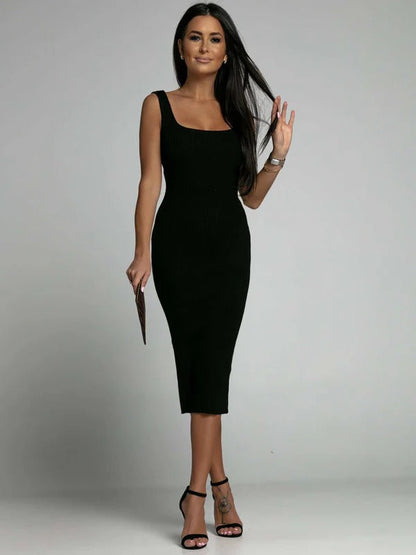 CM | maxi vestido de mujer - punto canalé - corte bodycon - escote redondo sin mangas