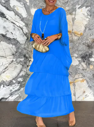 CM | Maxivestido de mujer - Flujo escalonado - Mangas al codo Elegancia