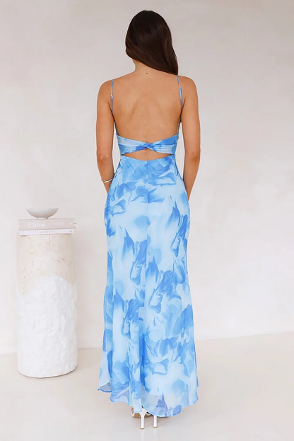 CM | Vestido largo estampado con tirantes finos y espalda abierta