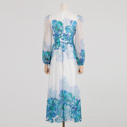 CM | Vestido midi de mujer - Cuello en pico - Cintura fruncida - Mangas largas - Corte ligero y elegante