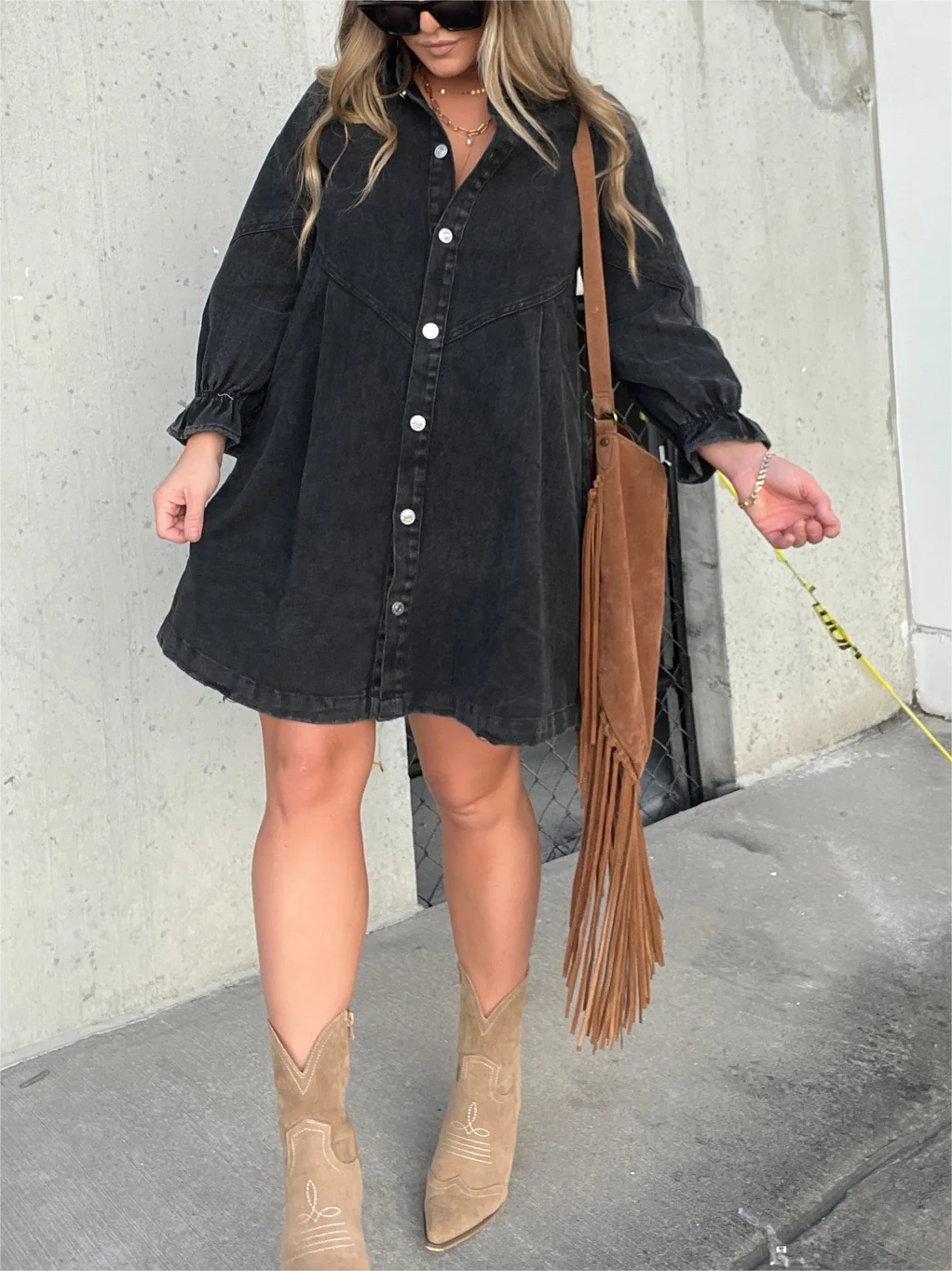 CM | Vestido midi vaquero con cuello vuelto Chic