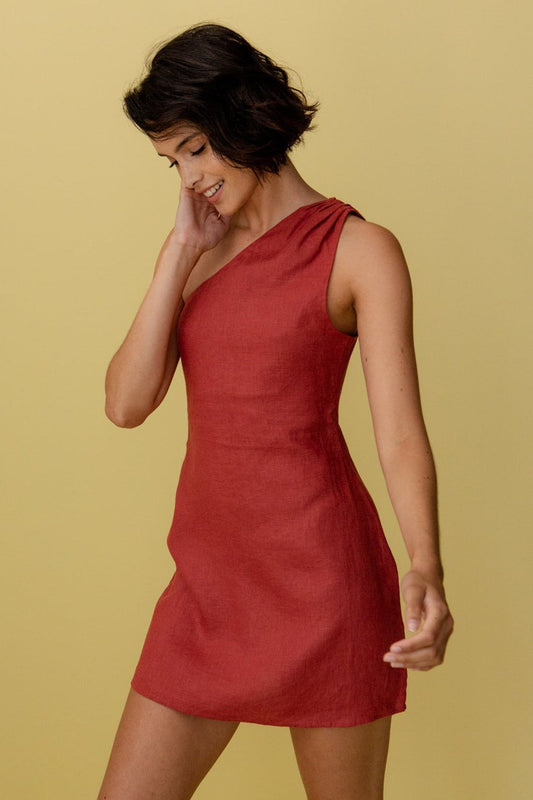CM | Vestido corto asimétrico de lino