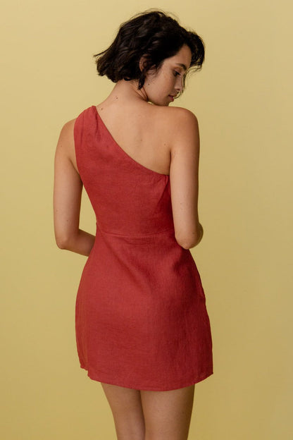 CM | Vestido corto asimétrico de lino