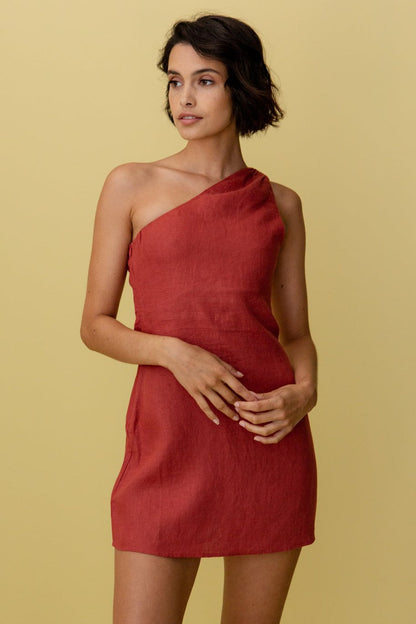 CM | Vestido corto asimétrico de lino