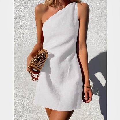 CM | Vestido corto asimétrico de lino