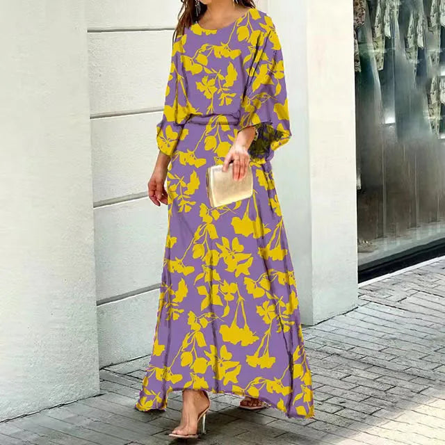 CM | Maxivestido de mujer - Corte fluido - Escote redondeado - Mangas anchas - Mezcla transpirable