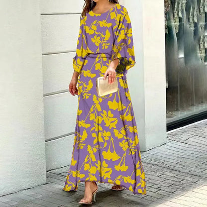 CM | Maxivestido de mujer - Corte fluido - Escote redondeado - Mangas anchas - Mezcla transpirable