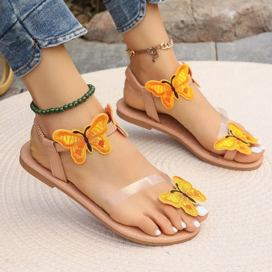 CM | Sandalias planas con adorno de mariposa para mujer