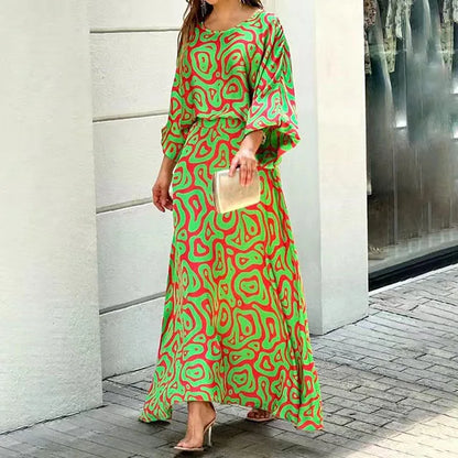 CM | Maxivestido de mujer - Corte fluido - Escote redondeado - Mangas anchas - Mezcla transpirable