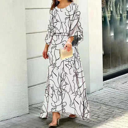 CM | Maxivestido de mujer - Corte fluido - Escote redondeado - Mangas anchas - Mezcla transpirable