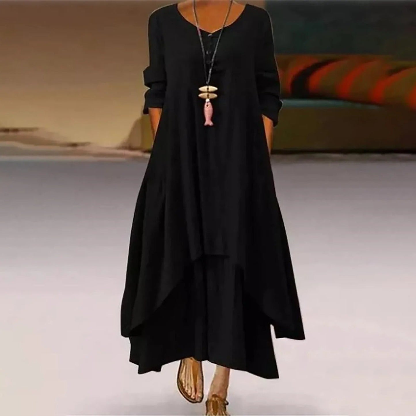 CM | Vestido midi fluido multicapa