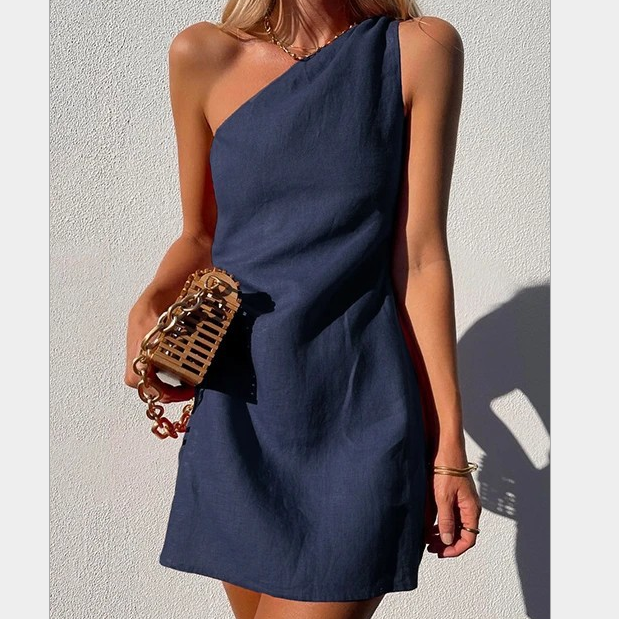 CM | Vestido corto asimétrico de lino