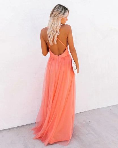 CM | Vestido largo para mujer - Cuello en V - Tacto de gasa - Tirantes finos - Corte vaporoso