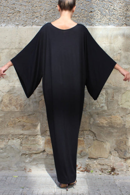 CM | Vestido monocolor con cintura elástica y mangas murciélago