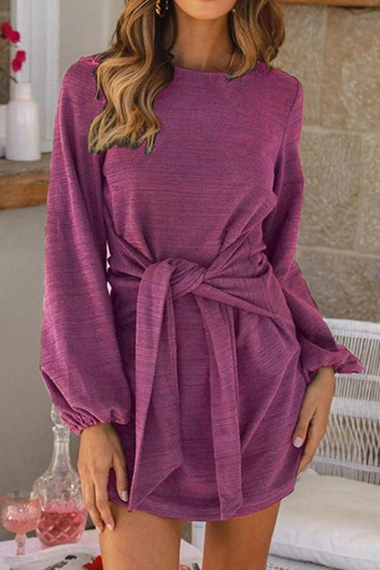 CM | Vestido monocolor de manga larga y cierre de cincha