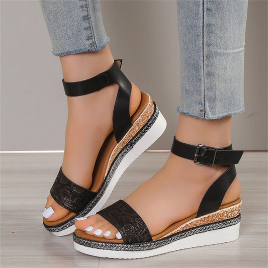 CM | Sandalias de mujer con estampado de piel de serpiente