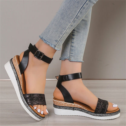 CM | Sandalias de mujer con estampado de piel de serpiente