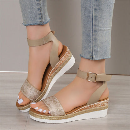 CM | Sandalias de mujer con estampado de piel de serpiente
