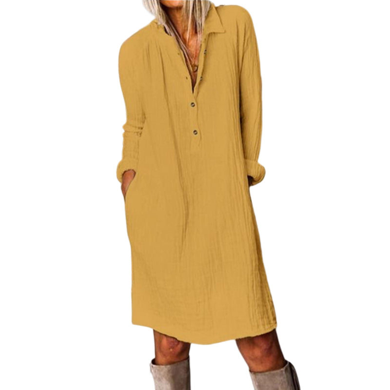 CM | Vestido monocolor de manga larga con solapa