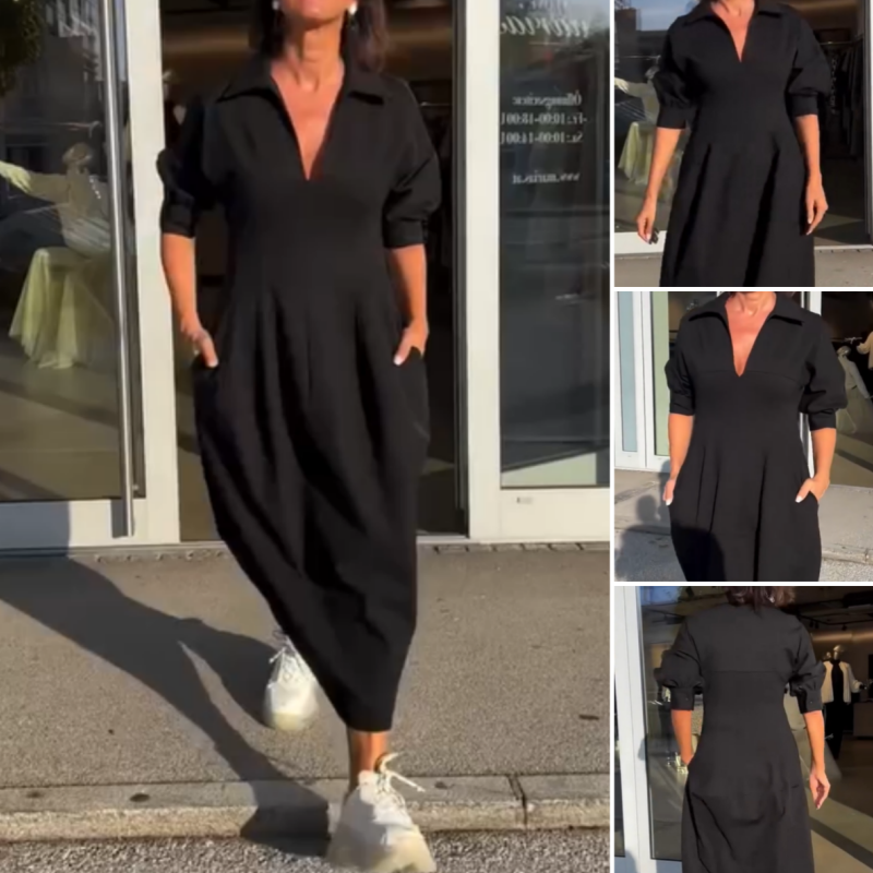 CM | Elegante vestido midi con solapa y escote en V