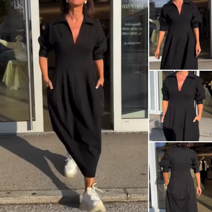 CM | Elegante vestido midi con solapa y escote en V