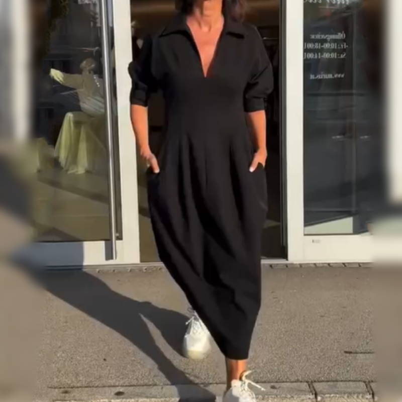 CM | Elegante vestido midi con solapa y escote en V