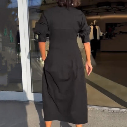 CM | Elegante vestido midi con solapa y escote en V