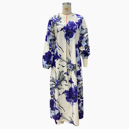 CM | Elegante vestido largo con estampado y escote en V para mujer