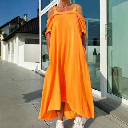 CM | Elegante y cómodo maxi vestido para mujer con hombros descubiertos