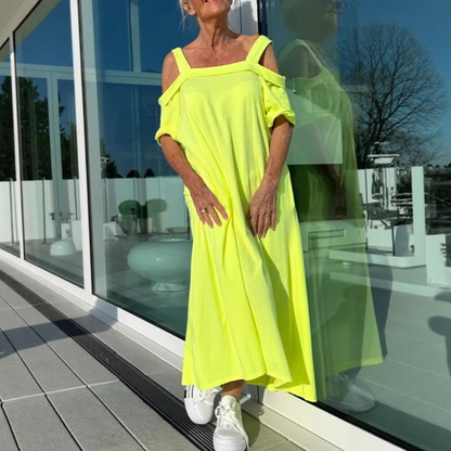 CM | Elegante y cómodo maxi vestido para mujer con hombros descubiertos