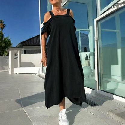 CM | Elegante y cómodo maxi vestido para mujer con hombros descubiertos