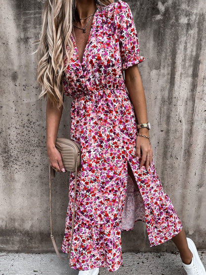 CM | Vestido largo con escote en V y estampado partido