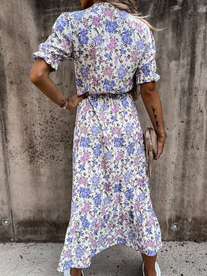 CM | Vestido largo con escote en V y estampado partido
