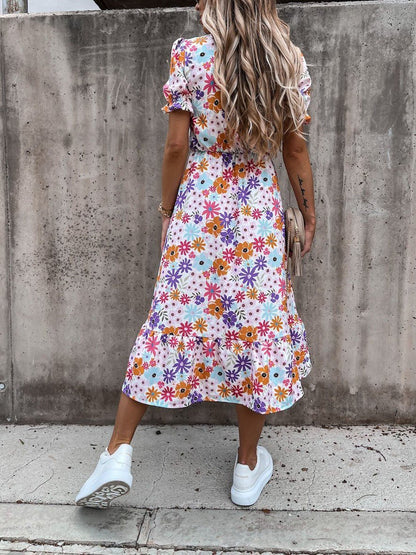 CM | Vestido largo con escote en V y estampado partido