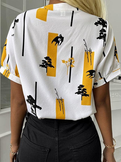 CM | Cuello en V manga corta estampado blusas casual