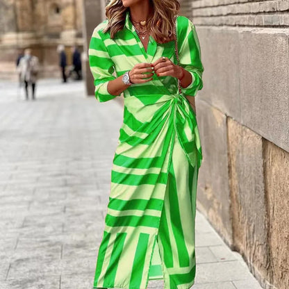 CM | Fashion Vestido midi de rayas con cuello en V y lazada